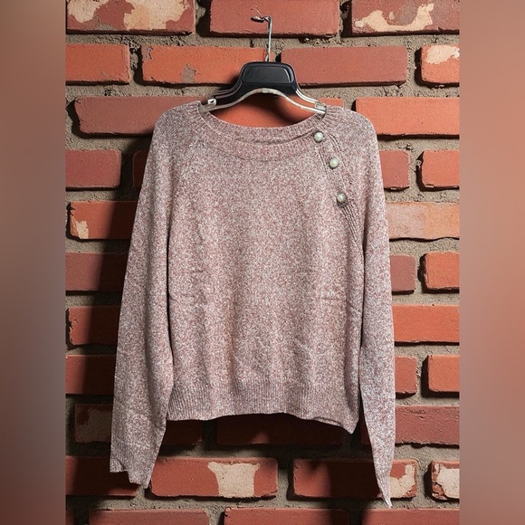 NWOT Womens Heather Pink Pullover Long Sleeve Sweater Button Design XL Polyester - Picture 1 of 15